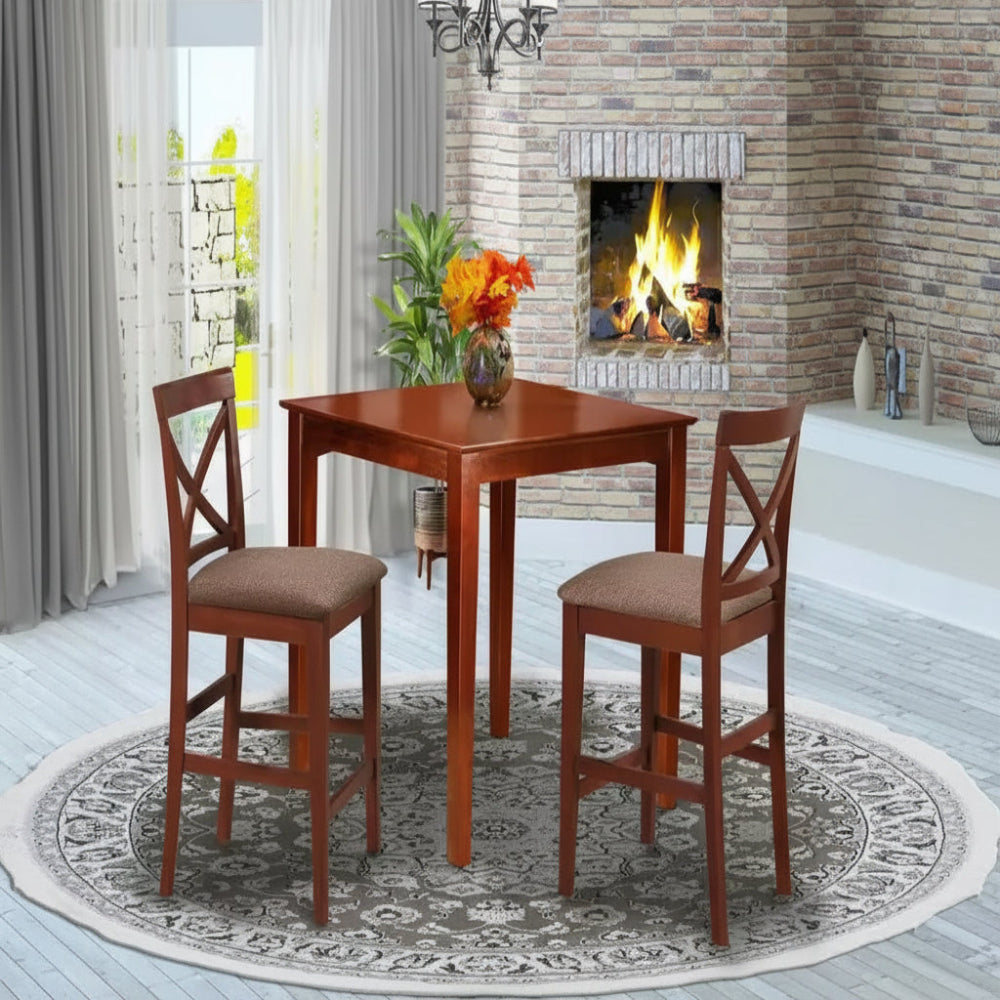 3-Piece Brown Finish Solid Wood Top Counter Height Dining Table Set