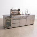 Outdoor Kitchen Island Built for Patio Cooking, 104 Inch Gas Grill, Stainless Steel Sink, Compact Refrigerator