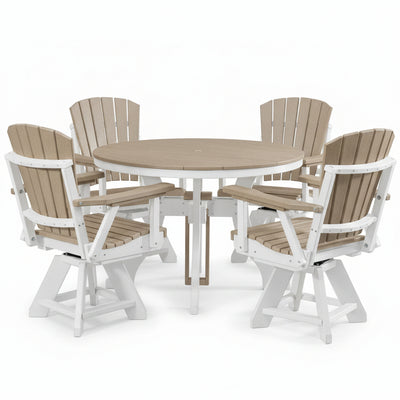 Five Piece round Dining Height Dining Set in Weatherwood/White