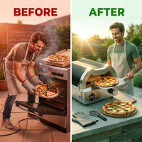 12 In. Propane Pizza Oven, Outdoor Pizza Oven in Black with Rotating Pizza Stone, Glove and Pizza Cutter — Before & After