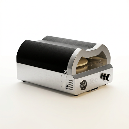 12 In. Propane Pizza Oven, Outdoor Pizza Oven in Black with Rotating Pizza Stone, Glove and Pizza Cutter — Studio Shot