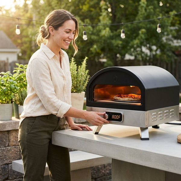 Propane Pizza Oven Built for Perfect Outdoor Cooking, 12 Inch Rotating Stone, Temperature Gauge, Adjustable Control