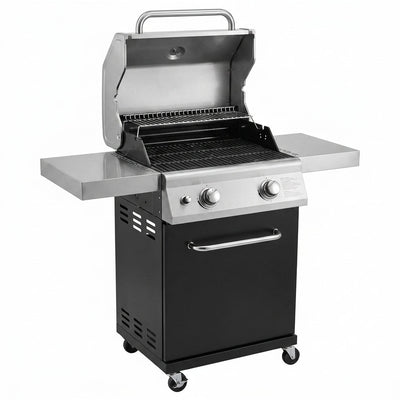 Propane Gas Grill Built for Compact Outdoor Cooking, 2 Burner 28,000 BTU, 403 Sq In, Stainless Steel