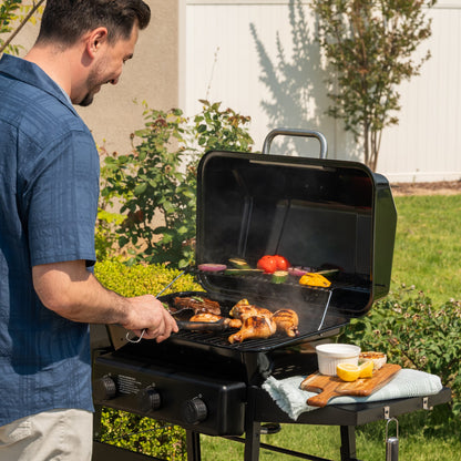 3-Burner Propane Gas Grill with Wheels and Side Shelves, Black