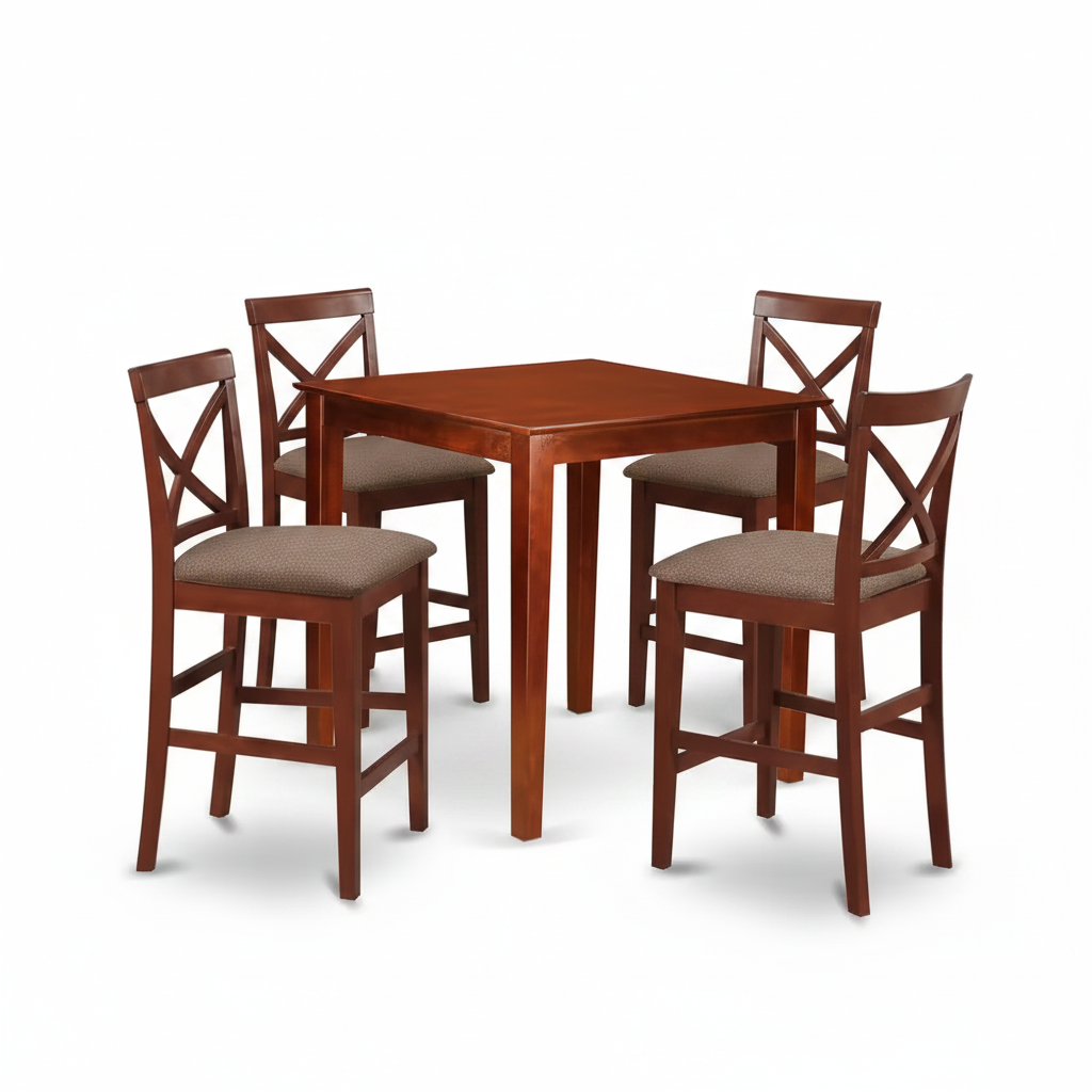 3-Piece Brown Finish Solid Wood Top Counter Height Dining Table Set