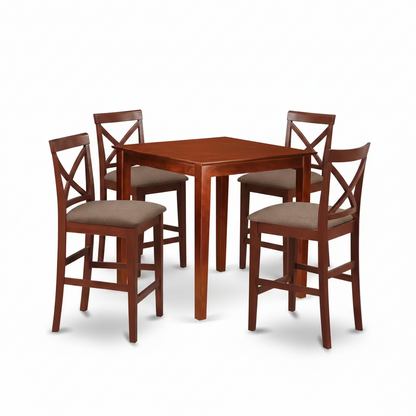 3-Piece Brown Finish Solid Wood Top Counter Height Dining Table Set