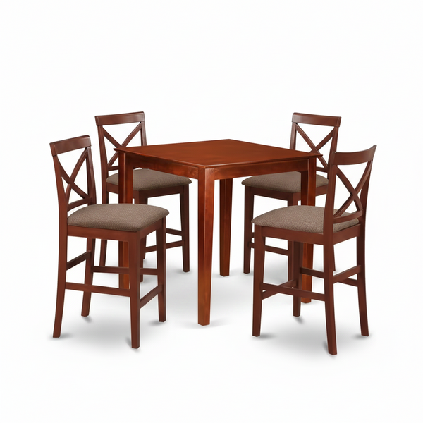 3-Piece Brown Finish Solid Wood Top Counter Height Dining Table Set