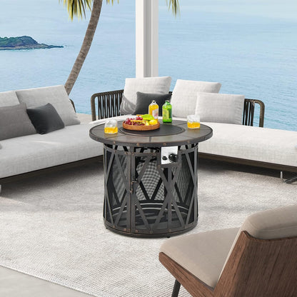 32 Inch Patio round Fire Pit Table, Patiojoy 30,000 BTU Propane Gas Fire Table with Fire Glasses & PVC Cover, Ceramic Tile Tabletop, Outdoor Fire Table for Backyard, Poolside