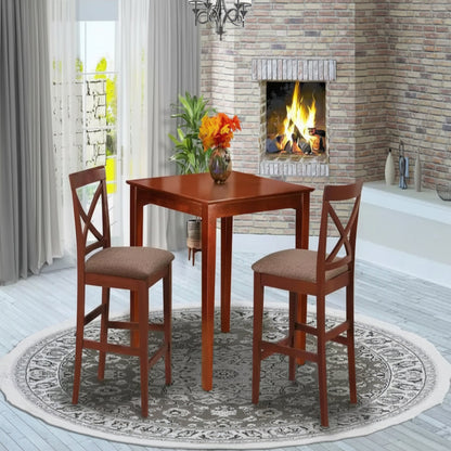 3-Piece Brown Finish Solid Wood Top Counter Height Dining Table Set
