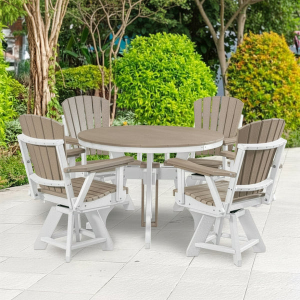 Five Piece round Dining Height Dining Set in Weatherwood/White