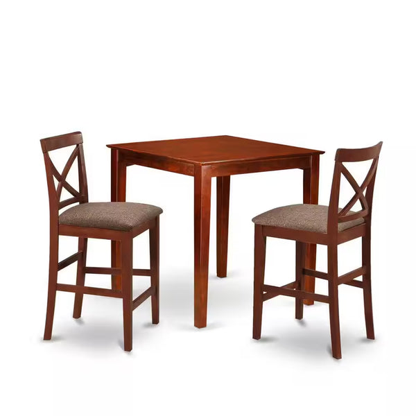 3-Piece Brown Finish Solid Wood Top Counter Height Dining Table Set