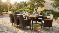 9-Piece Wicker Outdoor Dining Set with Acacia Wood Table and Stackable Cushioned Chairs Dining Set in Off-White — Lifestyle