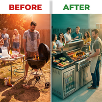 BBQ Island Outdoor Kitchen Kits, 4-Burner 72000 BTU Stainless Steel Modular 98 Inch Natural Gas Outdoor Kitchen Bar Barbecue Island Grill with Refrigerator and Sink for Patio Backyard — Before & After