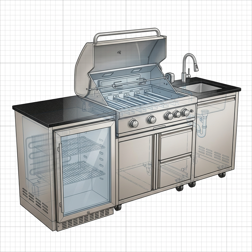 BBQ Island Outdoor Kitchen Kits, 4-Burner 72000 BTU Stainless Steel Modular 98 Inch Natural Gas Outdoor Kitchen Bar Barbecue Island Grill with Refrigerator and Sink for Patio Backyard — How It Works