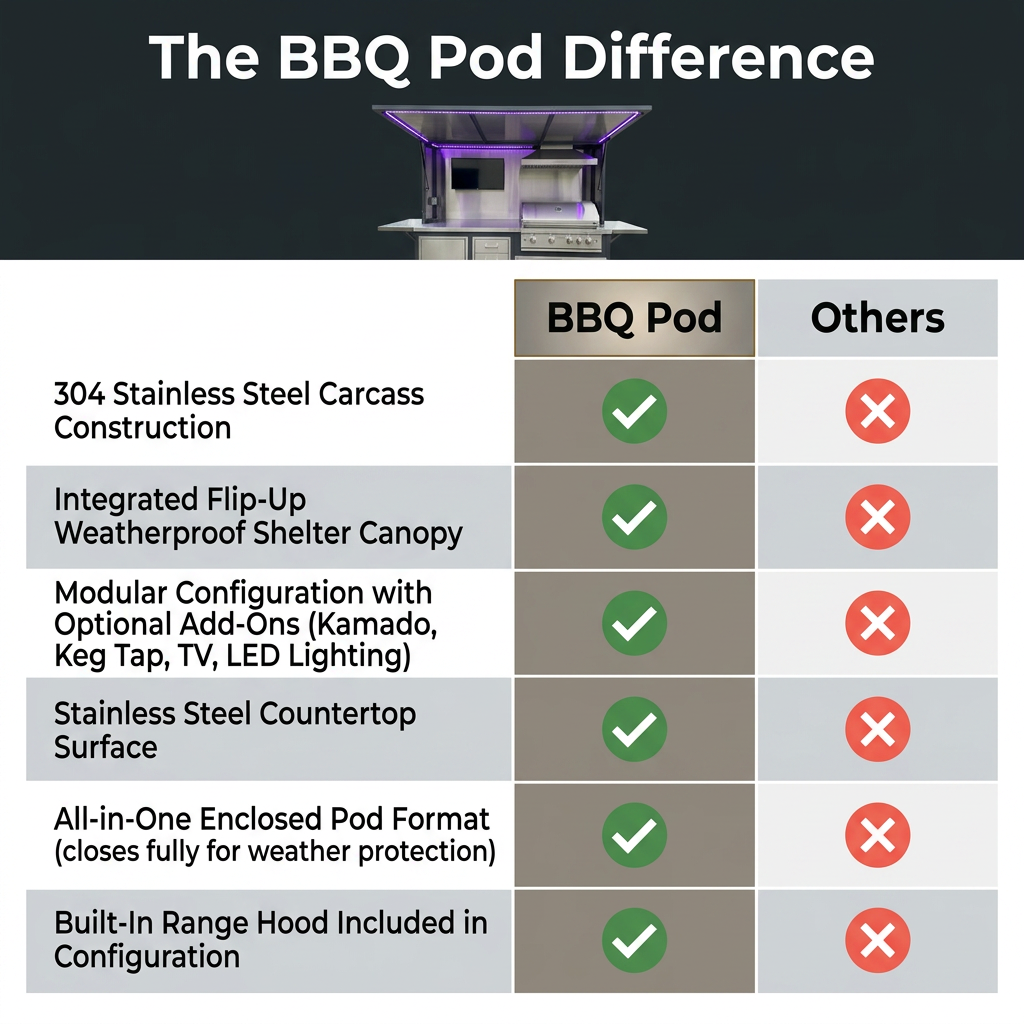 Customized Multi Functional Outdoor Kitchen BBQ Pod with Shelter Moisture Resistant Stainless Steel Outdoor Kitchen Patio Shed — Comparison