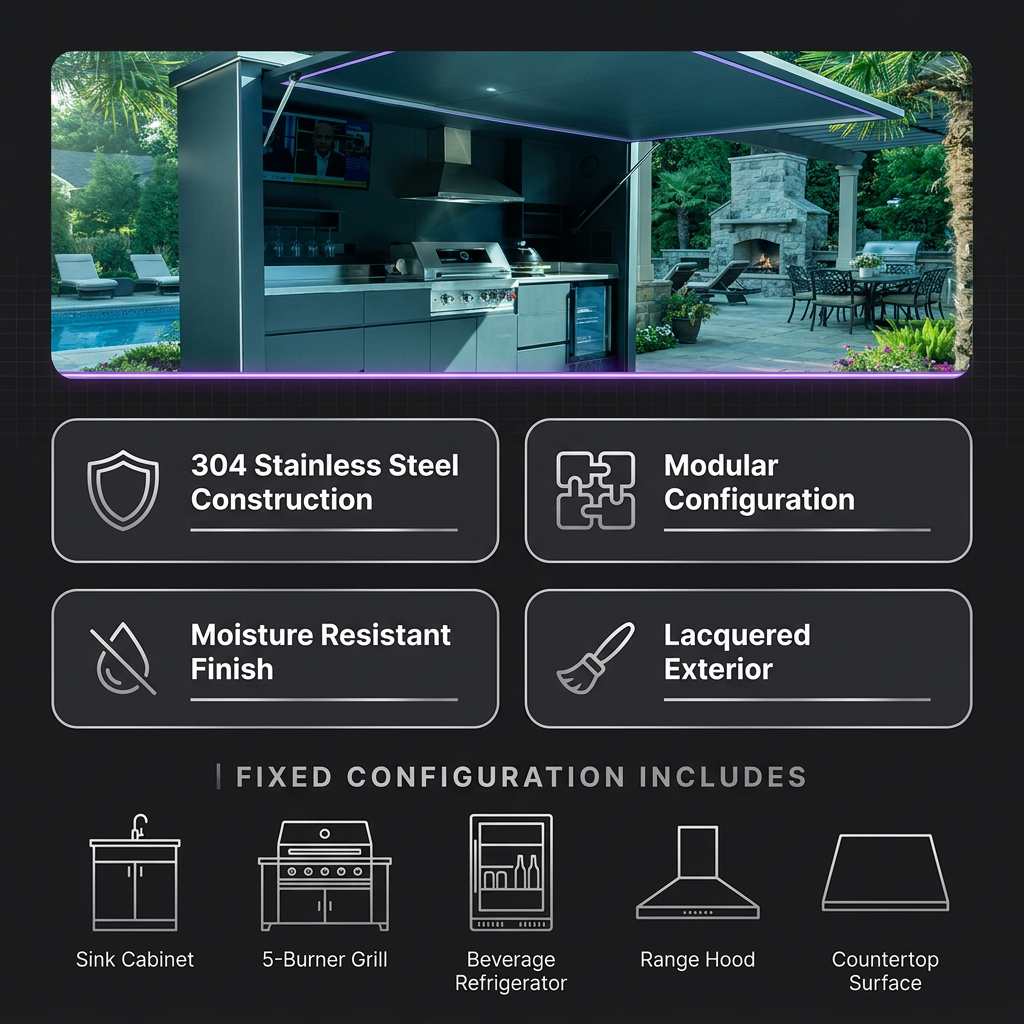Customized Multi Functional Outdoor Kitchen BBQ Pod with Shelter Moisture Resistant Stainless Steel Outdoor Kitchen Patio Shed — Results & Stats