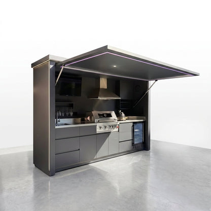 Customized Multi Functional Outdoor Kitchen BBQ Pod with Shelter Moisture Resistant Stainless Steel Outdoor Kitchen Patio Shed — Studio Shot