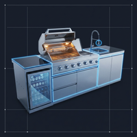 Outdoor Kitchen Island Built for Patio Cooking, 104 Inch Gas Grill, Stainless Steel Sink, Compact Refrigerator — How It Works