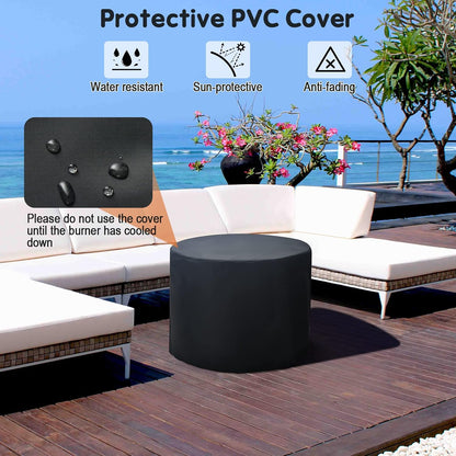 32 Inch Patio round Fire Pit Table, Patiojoy 30,000 BTU Propane Gas Fire Table with Fire Glasses & PVC Cover, Ceramic Tile Tabletop, Outdoor Fire Table for Backyard, Poolside