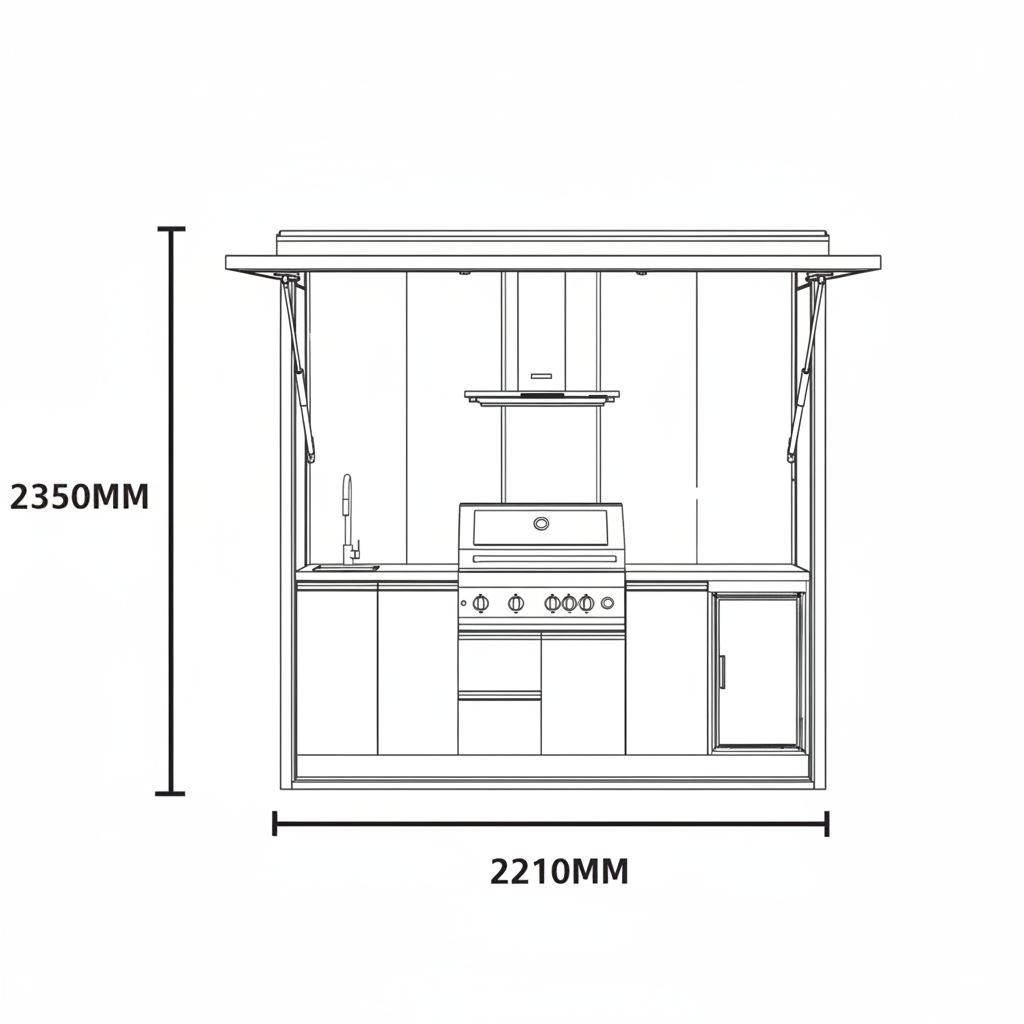 Customized Multi Functional Outdoor Kitchen BBQ Pod with Shelter Moisture Resistant Stainless Steel Outdoor Kitchen Patio Shed