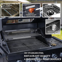 Modular Outdoor Kitchen BBQ Island, 104" Outdoor Kitchen Propane Gas Island Grill with Sink, Compact Refrigerator, Storage Cabinets, Rotisserie Kit (Silver, 104")