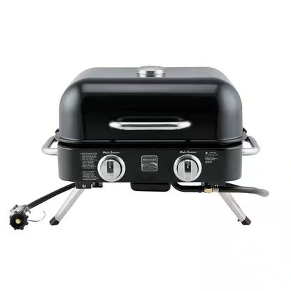 2-Burner Retro Portable Propane Gas Grill in Black