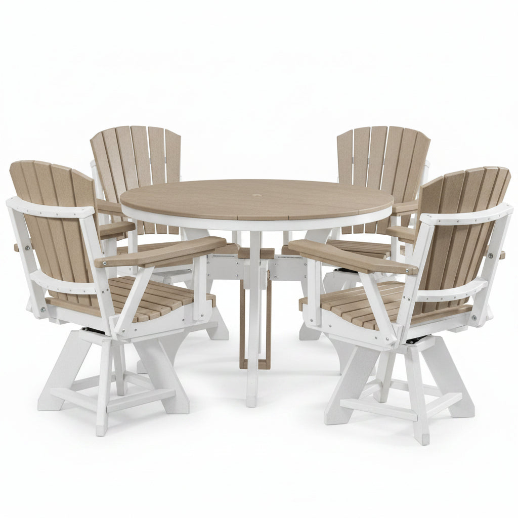 Five Piece round Dining Height Dining Set in Weatherwood/White