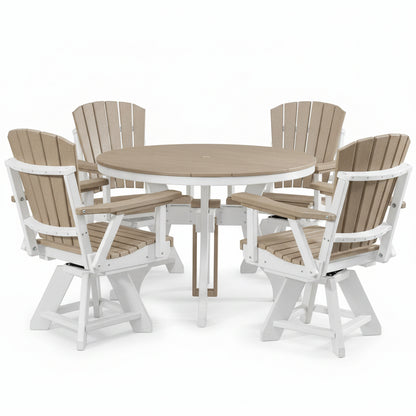 Five Piece round Dining Height Dining Set in Weatherwood/White