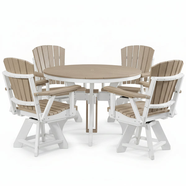 Five Piece round Dining Height Dining Set in Weatherwood/White