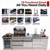 Outdoor Kitchen Island Built for Patio Cooking, 104 Inch Gas Grill, Stainless Steel Sink, Compact Refrigerator