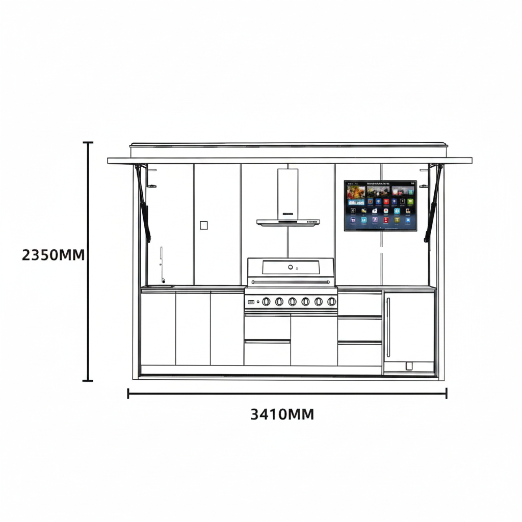 Customized Multi Functional Outdoor Kitchen BBQ Pod with Shelter Moisture Resistant Stainless Steel Outdoor Kitchen Patio Shed