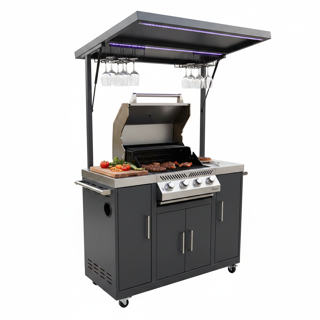 Customized Multi Functional Outdoor Kitchen BBQ Pod with Shelter Moisture Resistant Stainless Steel Outdoor Kitchen Patio Shed