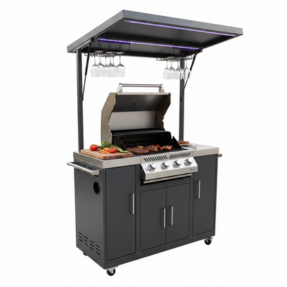 Customized Multi Functional Outdoor Kitchen BBQ Pod with Shelter Moisture Resistant Stainless Steel Outdoor Kitchen Patio Shed