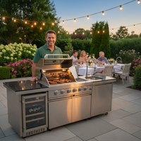 Outdoor Kitchen Island Built for Patio Cooking, 104 Inch Gas Grill, Stainless Steel Sink, Compact Refrigerator