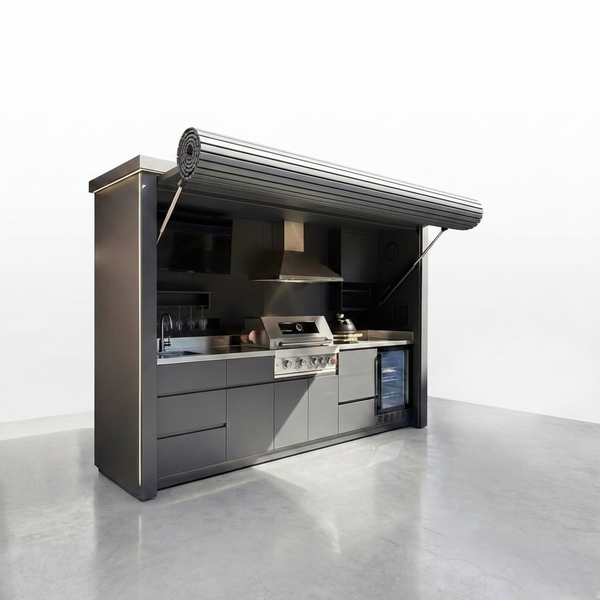 Customized Multi Functional Outdoor Kitchen BBQ Pod with Shelter Moisture Resistant Stainless Steel Outdoor Kitchen Patio Shed