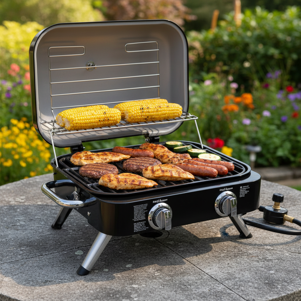 2-Burner Retro Portable Propane Gas Grill in Black